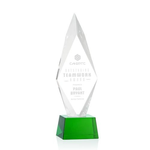 Awards and Trophies - Crystal Awards - Manilow Green on Robson Base Diamond Crystal Award
