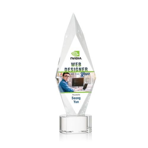 Awards and Trophies - Crystal Awards - Manilow Full Color Clear on Paragon Base Diamond Crystal Award