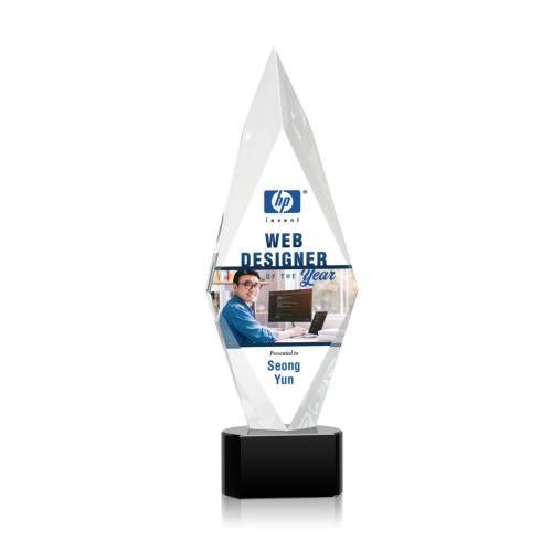 Awards and Trophies - Crystal Awards - Manilow Full Color Black on Paragon Base Diamond Crystal Award