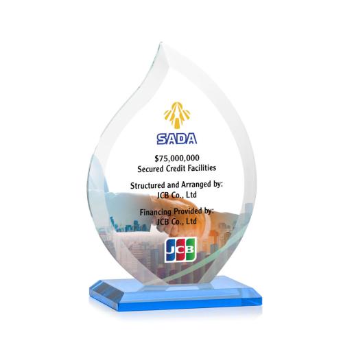 Awards and Trophies - Crystal Awards - Nestor Full Color Sky Blue Flame Crystal Award