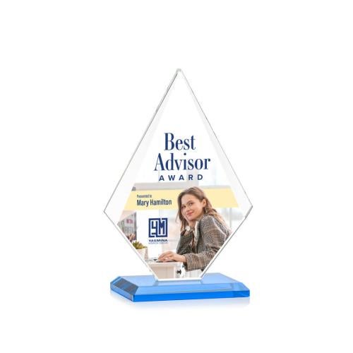 Awards and Trophies - Crystal Awards - Rideau Full Color Sky Blue Diamond Crystal Award