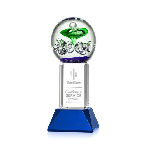 Awards and Trophies - Crystal Awards - Glass Awards - Art Glass Awards - Aquarius Blue on Stowe Base Towers Glass Award
