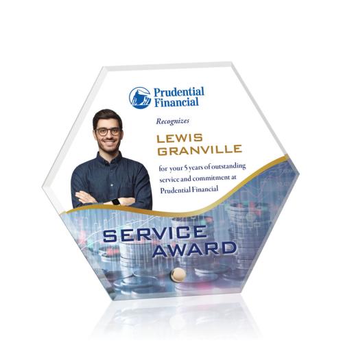 Awards and Trophies - Acrylic Awards - Polaris Hexagon Full Color Gold Polygon Acrylic Award