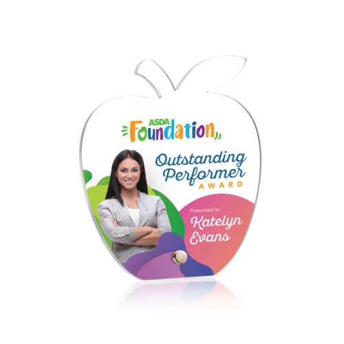 Awards and Trophies - Acrylic Awards - Polaris Apple Full Color Gold Acrylic Award