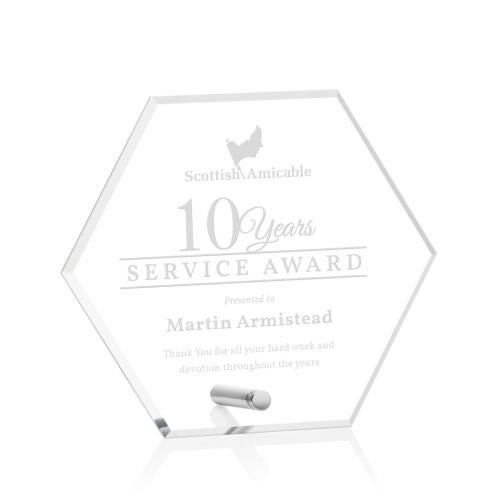 Awards and Trophies - Acrylic Awards - Polaris Hexagon Silver Polygon Acrylic Award