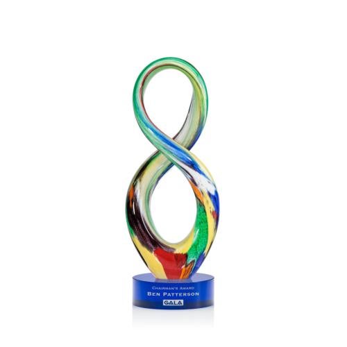 Awards and Trophies - Crystal Awards - Glass Awards - Art Glass Awards - Duarte Blue on Stanrich Base Unique Glass Award