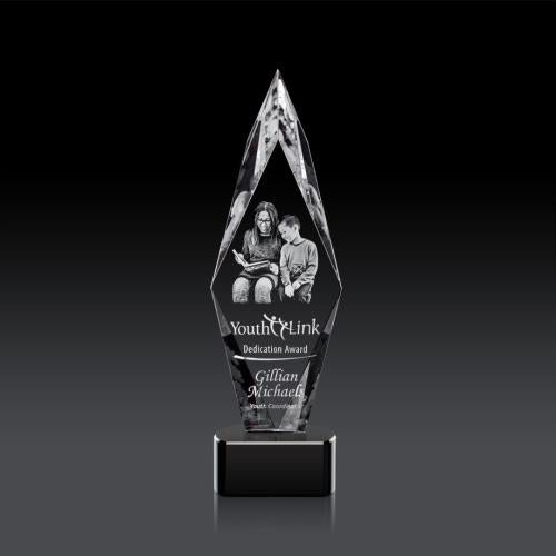 Awards and Trophies - Crystal Awards - Manilow Black on Paragon Base (3D) Diamond Crystal Award