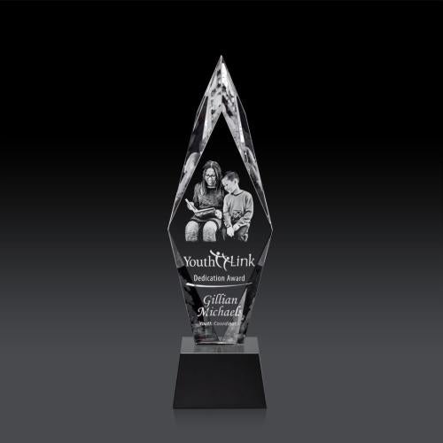 Awards and Trophies - Crystal Awards - Manilow Black on Robson Base (3D) Diamond Crystal Award