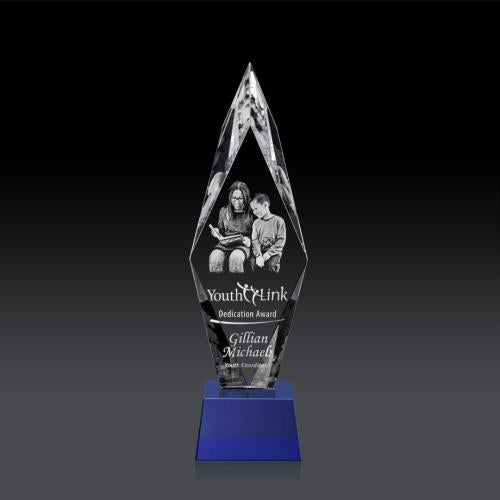 Awards and Trophies - Crystal Awards - Manilow Blue on Robson Base (3D) Diamond Crystal Award