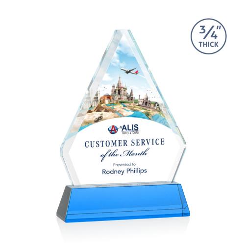 Awards and Trophies - Crystal Awards - Fyreside Full Color Sky Blue on Newhaven Diamond Crystal Award