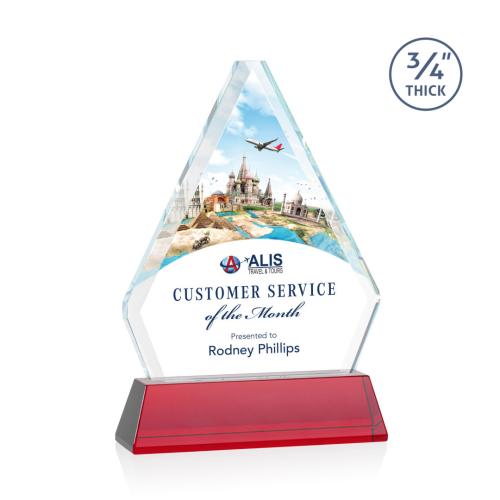 Awards and Trophies - Crystal Awards - Fyreside Full Color  Red on Newhaven Diamond Crystal Award
