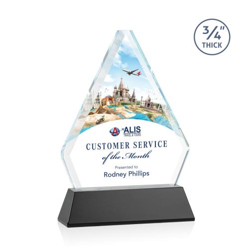 Awards and Trophies - Crystal Awards - Fyreside Full Color Black on Newhaven Diamond Crystal Award