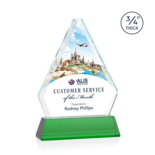 Awards and Trophies - Crystal Awards - Fyreside Full Color Green on Newhaven Diamond Crystal Award