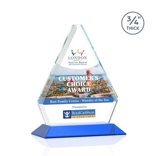 Awards and Trophies - Crystal Awards - Fyreside Full Color Blue Diamond Crystal Award