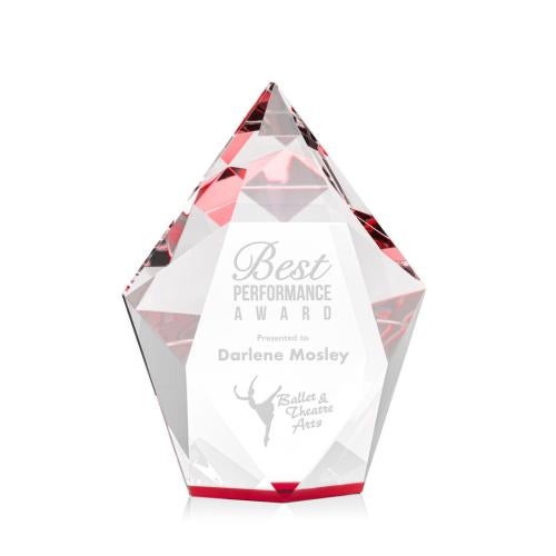 Awards and Trophies - Crystal Awards - Devron Red Polygon Crystal Award
