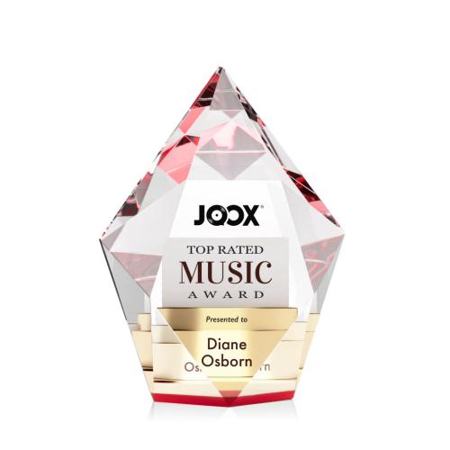 Awards and Trophies - Crystal Awards - Devron Full Color Red Polygon Crystal Award