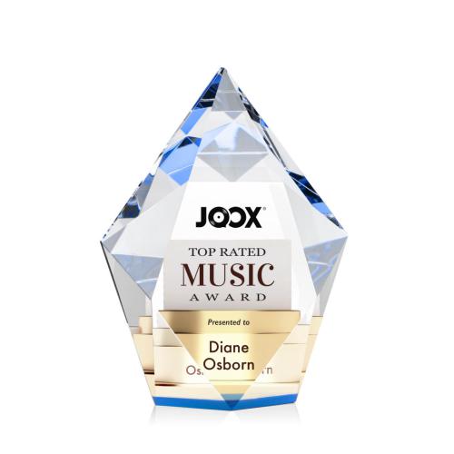 Awards and Trophies - Crystal Awards - Devron Full Color Blue Polygon Crystal Award