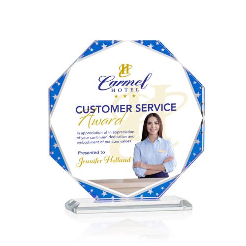 Awards and Trophies - Crystal Awards - Mystique Octagon Full Color Star Crystal Award