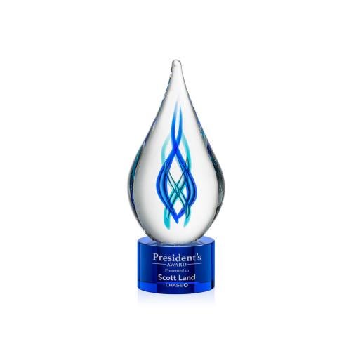 Awards and Trophies - Crystal Awards - Glass Awards - Art Glass Awards - Warrington on Marvel Base - Blue