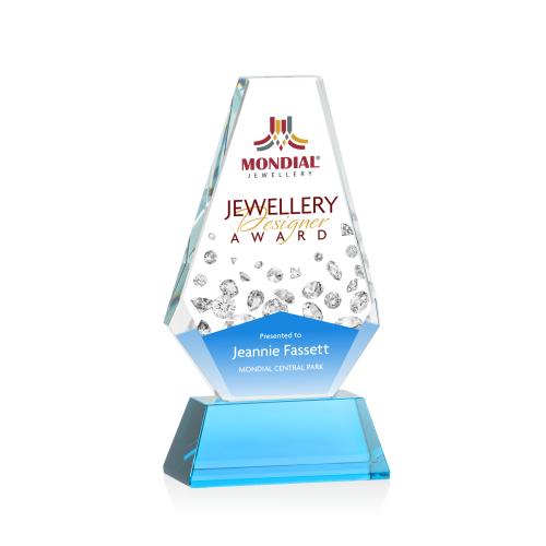 Awards and Trophies - Crystal Awards - Kingsley Full Color Sky Blue on Newhaven Base Polygon Crystal Award