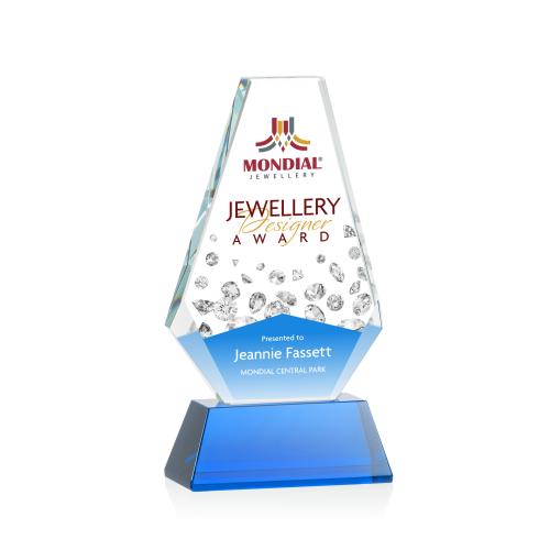 Awards and Trophies - Crystal Awards - Kingsley Full Color Blue on Newhaven Base Polygon Crystal Award