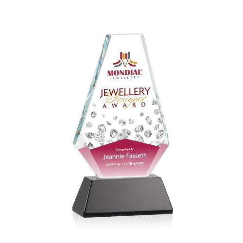 Awards and Trophies - Crystal Awards - Kingsley Full Color Black on Newhaven Base Polygon Crystal Award