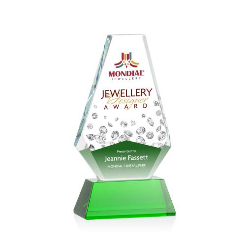 Awards and Trophies - Crystal Awards - Kingsley Full Color Green Polygon Crystal Award