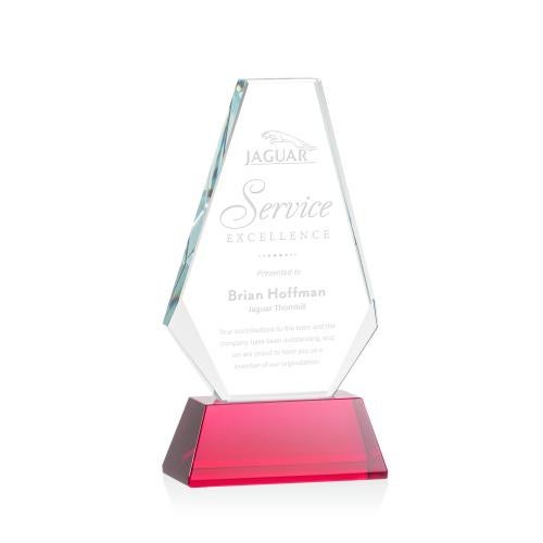 Awards and Trophies - Crystal Awards - Kingsley Red on Newhaven Base Polygon Crystal Award