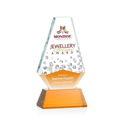 Awards and Trophies - Crystal Awards - Kingsley Full Color Amber on Newhaven Base Polygon Crystal Award