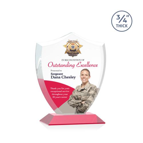 Awards and Trophies - Crystal Awards - Scudo Shield Full Color Red Unique Crystal Award