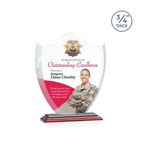 Awards and Trophies - Crystal Awards - Scudo Shield Full Color Rosewood Unique Crystal Award