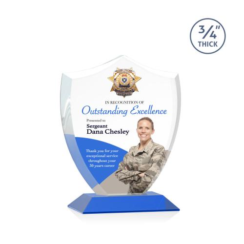 Awards and Trophies - Crystal Awards - Scudo Shield Full Color Blue Unique Crystal Award