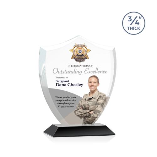 Awards and Trophies - Crystal Awards - Scudo Shield Full Color Black Unique Crystal Award