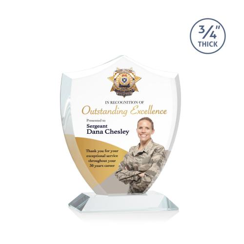 Awards and Trophies - Crystal Awards - Scudo Shield Full Color Clear Unique Crystal Award