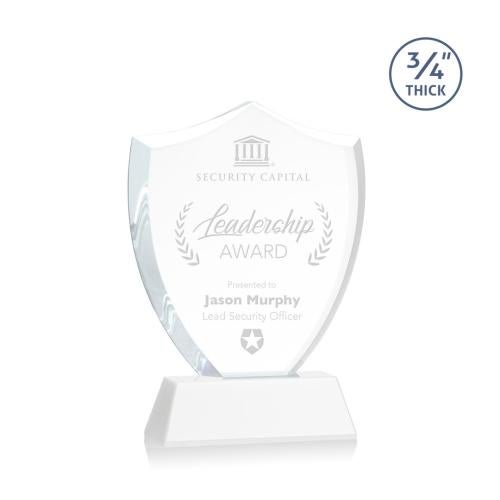 Awards and Trophies - Crystal Awards - Scudo Shield White on Newhaven Unique Crystal Award