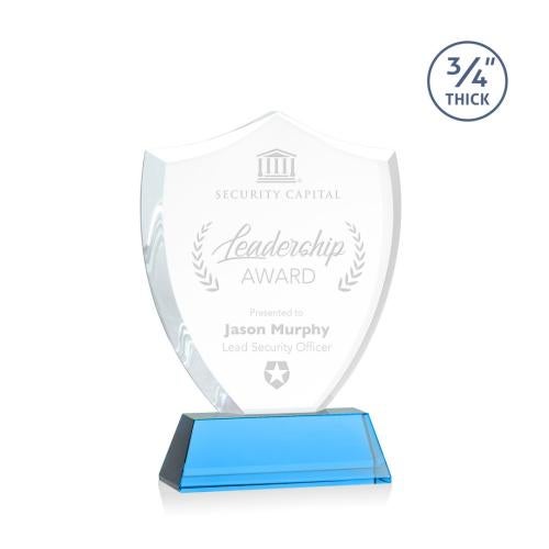 Awards and Trophies - Crystal Awards - Scudo Shield Sky Blue on Newhaven Unique Crystal Award