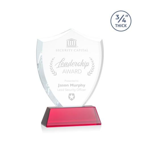 Awards and Trophies - Crystal Awards - Scudo Shield Red on Newhaven Unique Crystal Award