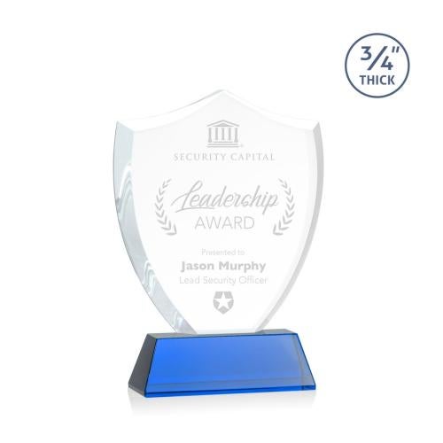 Awards and Trophies - Crystal Awards - Scudo Shield Blue on Newhaven Unique Crystal Award