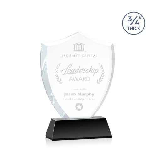 Awards and Trophies - Crystal Awards - Scudo Shield Black on Newhaven Unique Crystal Award