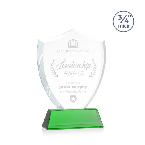 Awards and Trophies - Crystal Awards - Scudo Shield Green on Newhaven Unique Crystal Award
