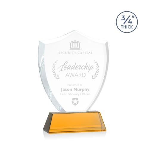 Awards and Trophies - Crystal Awards - Scudo Shield Amber on Newhaven Unique Crystal Award