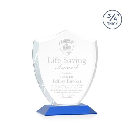 Awards and Trophies - Crystal Awards - Scudo Shield Blue Unique Crystal Award