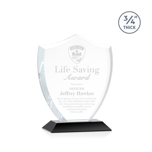 Awards and Trophies - Crystal Awards - Scudo Shield Black Unique Crystal Award