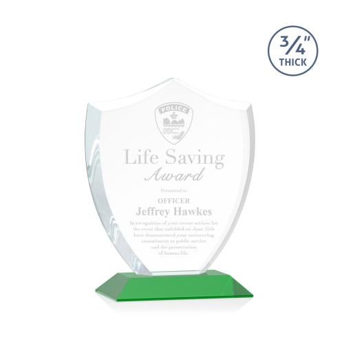 Awards and Trophies - Crystal Awards - Scudo Shield Green Unique Crystal Award