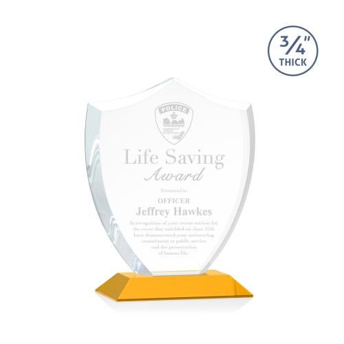 Awards and Trophies - Crystal Awards - Scudo Shield Amber Unique Crystal Award