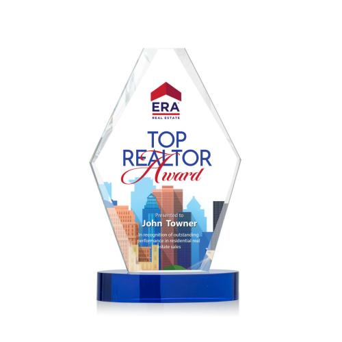 Awards and Trophies - Crystal Awards - Redding Full Color Blue Polygon Crystal Award