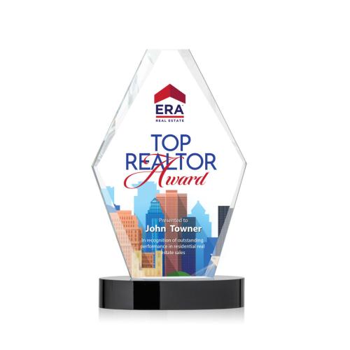 Awards and Trophies - Crystal Awards - Redding Full Color Black Polygon Crystal Award