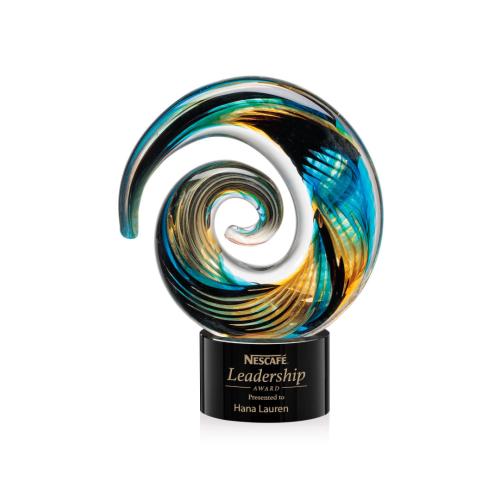Awards and Trophies - Crystal Awards - Glass Awards - Art Glass Awards - Nazare Black on Marvel Circle Glass Award