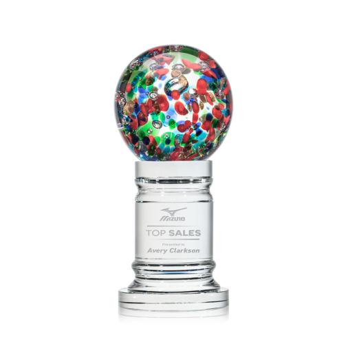 Awards and Trophies - Crystal Awards - Glass Awards - Art Glass Awards - Fantasia Globe on Colverstone Base Glass Award