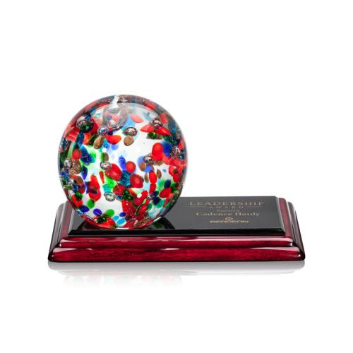 Awards and Trophies - Crystal Awards - Glass Awards - Art Glass Awards - Fantasia Globe on Rosewood Base Glass Award
